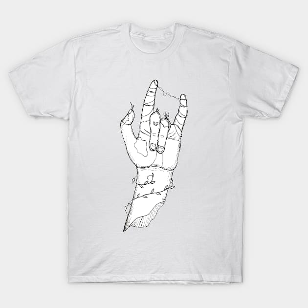 Ancient I Love You Hand in Black and White T-Shirt by Minervalus-Art